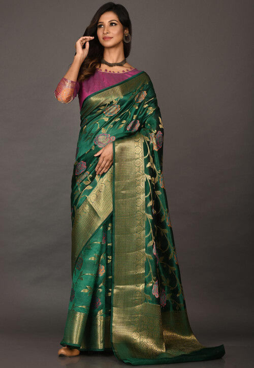 Buy Banarasi Silk Saree in Dark Green Online : SNEA2160 - Utsav Fashion