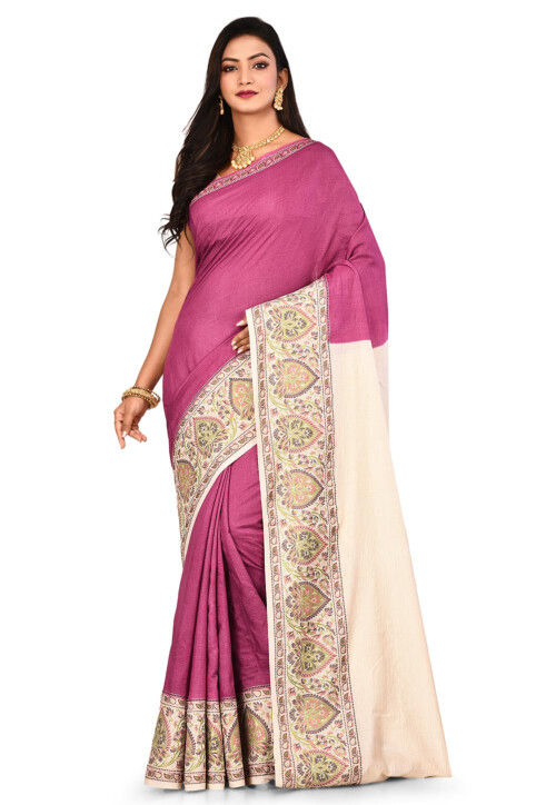 Grey Handloom Banarasi Tussar Silk Saree | Avishya.com