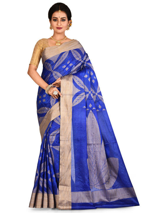 Prussian Blue Tussar silk saree – Deeva - The Online Saree Store