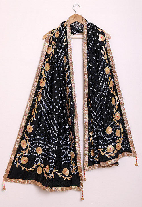 Bandhej Art Silk Dupatta in Black