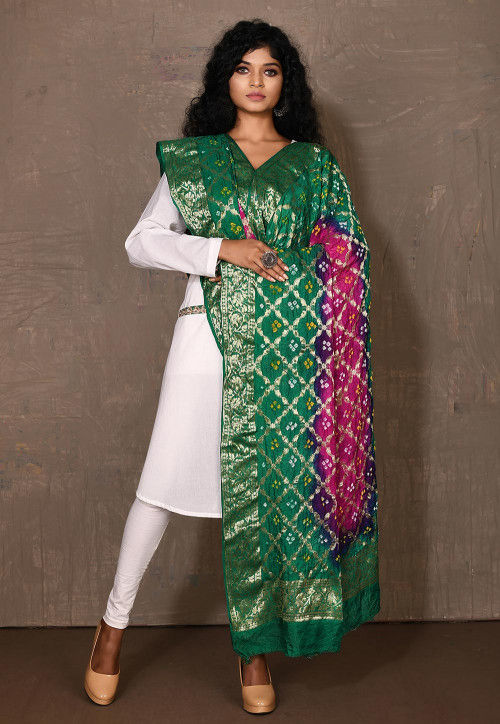 Buy Bandhej Art Silk Dupatta in Fuchsia and Green Online : BUC107 ...