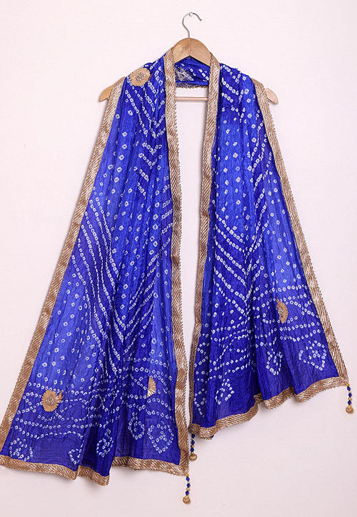 Bandhej Art Silk Dupatta in Shaded Royal Blue