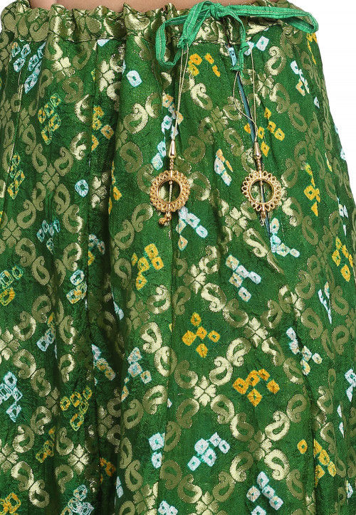 Bandhej Banarasi Silk Skirt in Dark Green