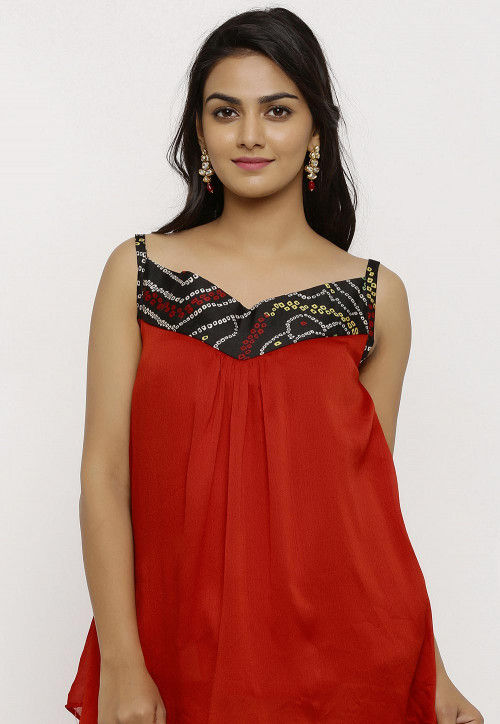 Bandhej Crepe Top in Red
