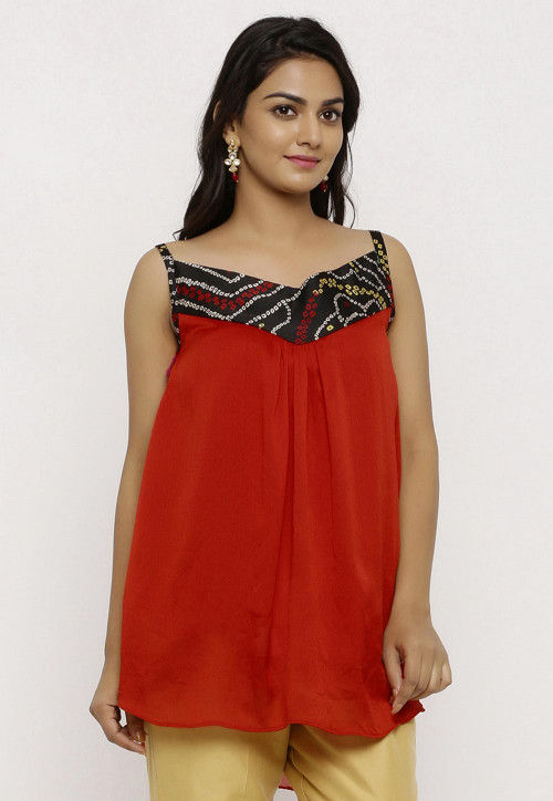 Bandhej Crepe Top in Red
