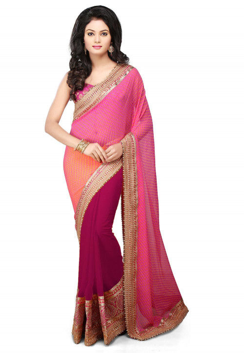 Bandhej Georgette Saree in Pink and Fuchsia