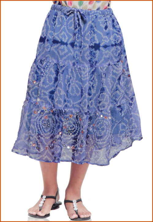 Bandhej Georgette Skirt in Light Blue