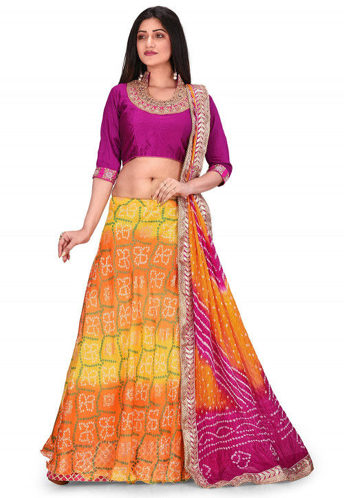 Bandhej Kota Silk Skirt in Multicolor