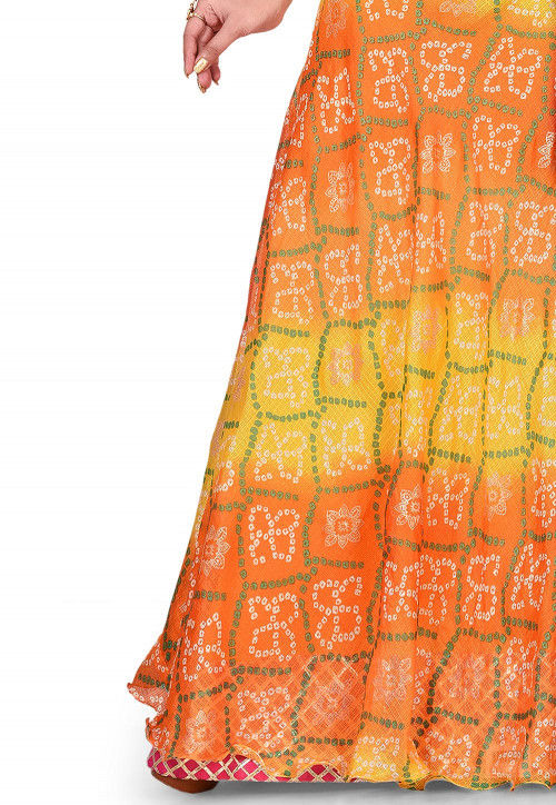 Bandhej Kota Silk Skirt in Multicolor