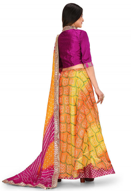 Bandhej Kota Silk Skirt in Multicolor