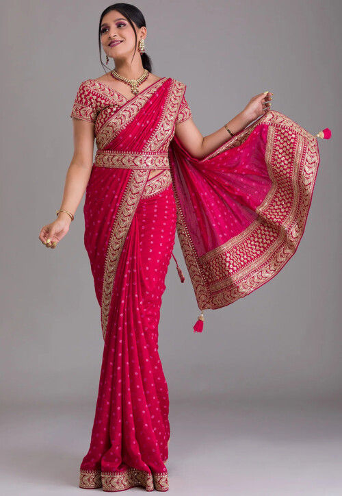 Bandhej Printed Art Silk Saree in Fuchsia