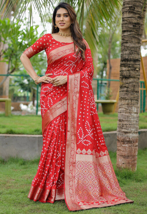 Buy Bandhej Printed Art Silk Saree in Maroon Online SPF11580 Utsav Fashion
