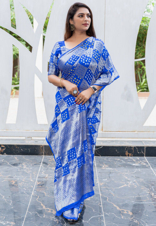 Bandhej Printed Art Silk Saree in Royal Blue