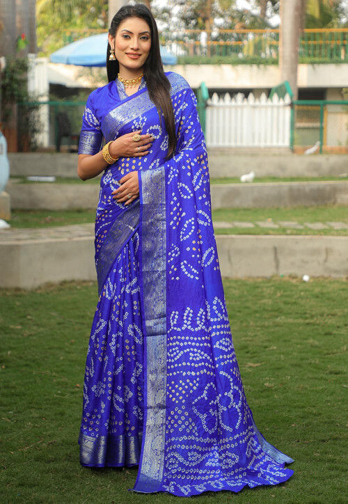 Buy Bandhej Printed Art Silk Saree in Royal Blue Online SPF11927 Utsav Fashion