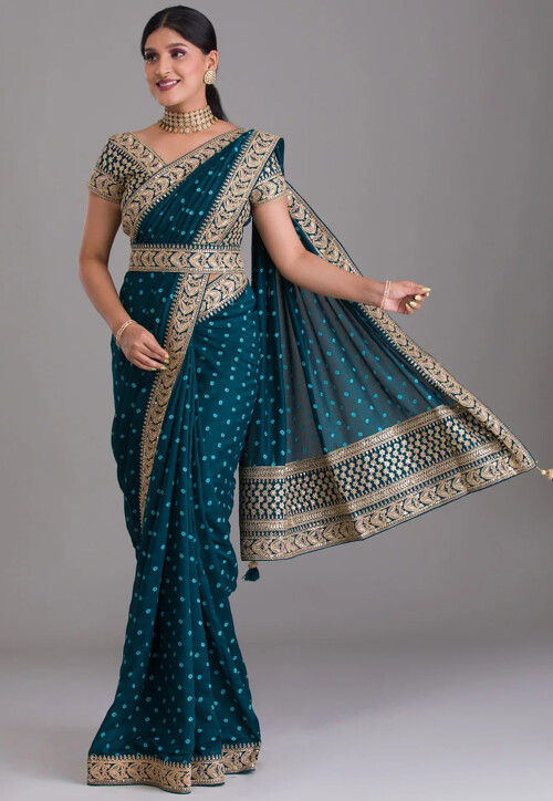 Bandhej Printed Art Silk Saree in Teal Blue