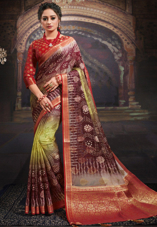 Red Handblock Print Chanderi Silk Saree With Blouse Online Online –  Okhaistore