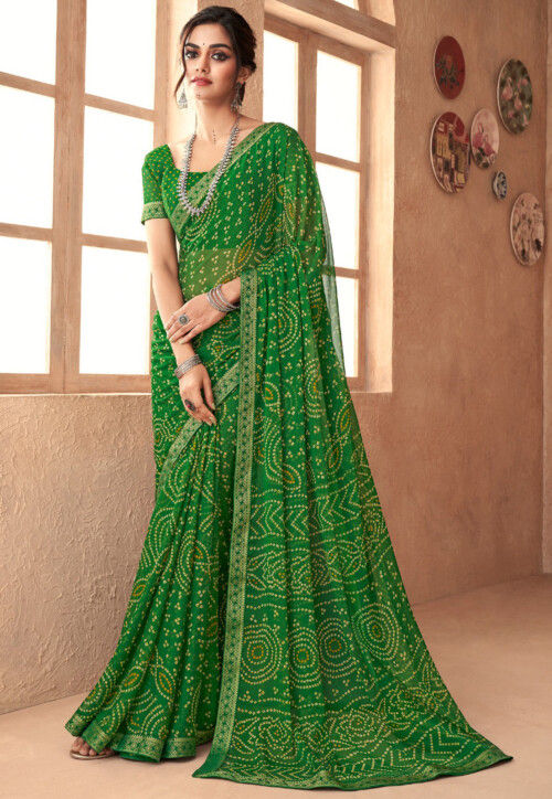 Buy AVANSHEE Self Design, Printed Bollywood Chiffon Saree (Green) Online at  Best Prices in India - JioMart.