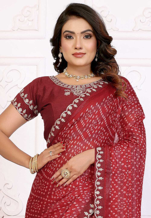 Peach Bandhej Bandhani Printed Chinon Chiffon saree SHVGS01