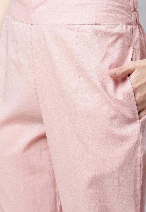 Bandhej Printed Cotton Anarkali Suit in Light Pink : KJX21