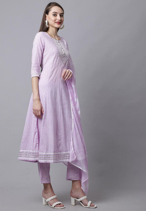 Purple Bandhej Cotton Satin Suit Material main image 1