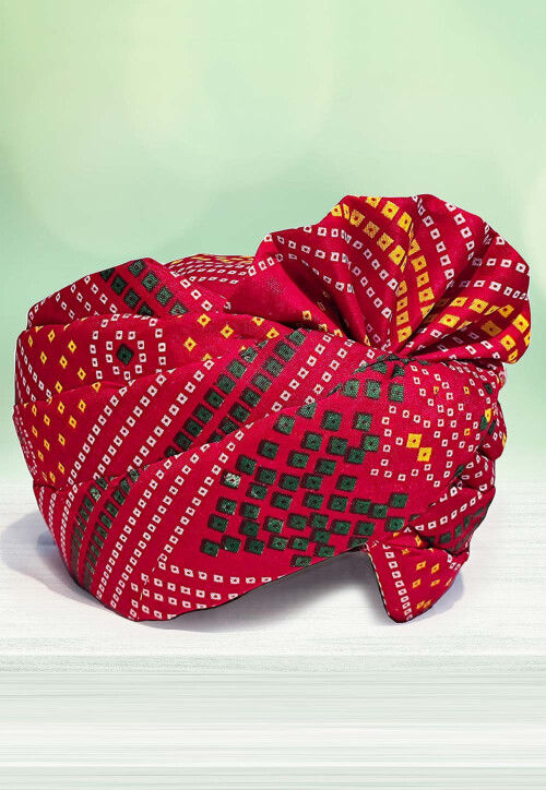 Bandhej Printed Cotton Kids Turban in Maroon