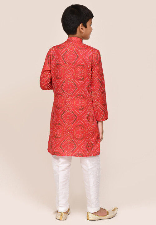 Bandhej Printed Cotton Kurta Set in Red