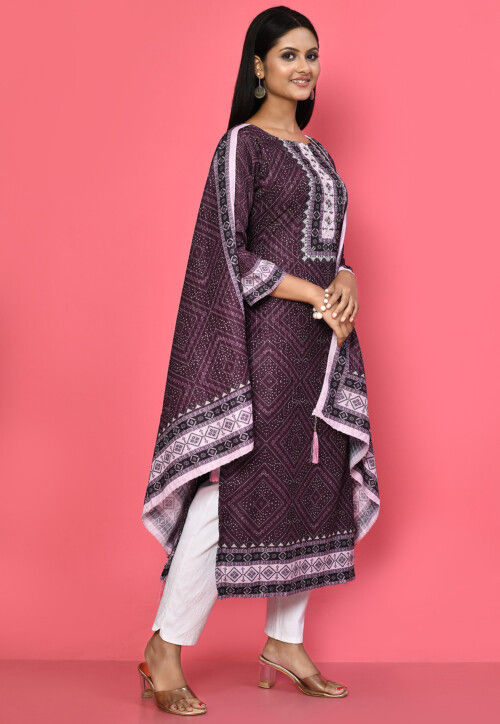 Bandhej Print Purple Suit Set - Buy Online | M&Y Pehnava
