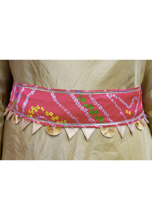 Bandhej Printed Crepe Adjustable Waist Belt in Dark Peach