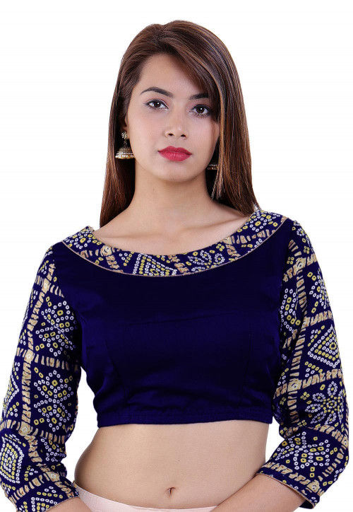 Bandhej Printed Crepe Blouse In Dark Blue Uux386