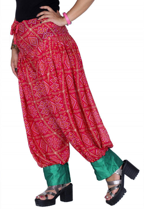 Bandhej Printed Crepe Harem Pant in Fuchsia