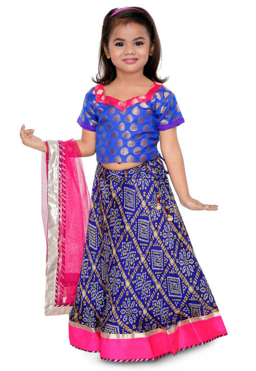 Bandhej Printed Crepe Lehenga in Navy Blue