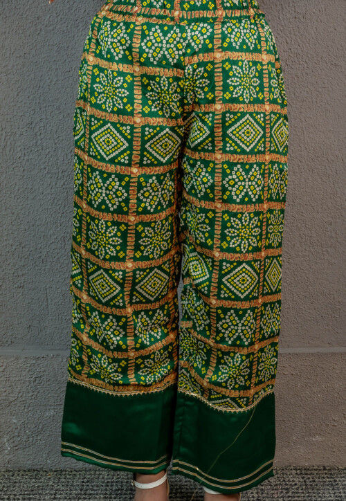 Bandhej Printed Crepe Palazzo  in Green