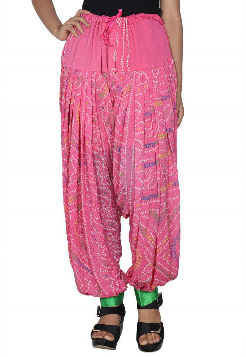 Bandhej Printed Crepe Patiala in Pink