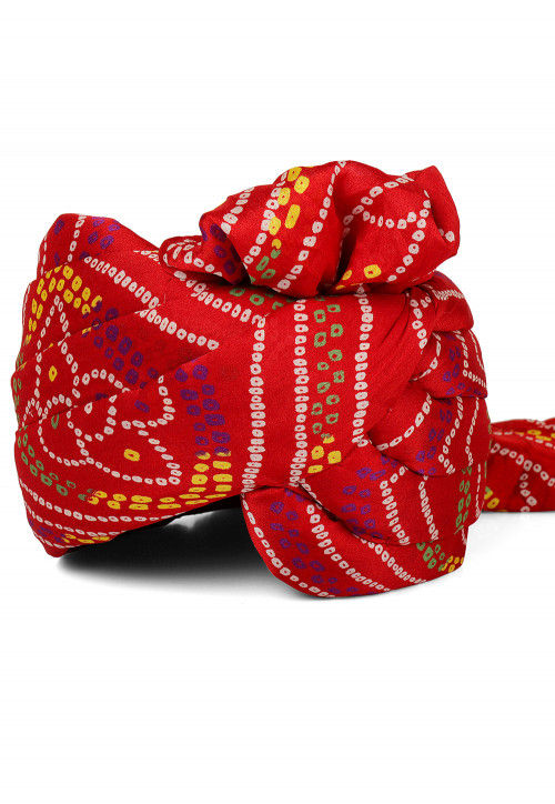 Bandhej Printed Crepe Unisex Turban in Red