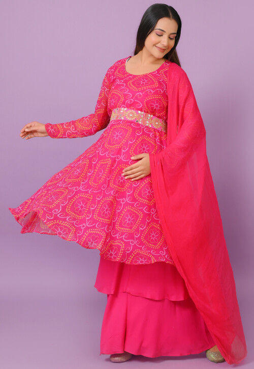 Bandhej Printed Georgette Pakistani Suit in Pink