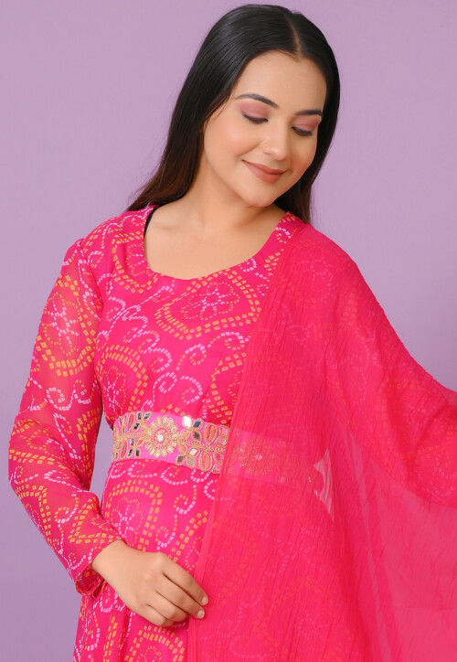 Bandhej Printed Georgette Pakistani Suit in Pink