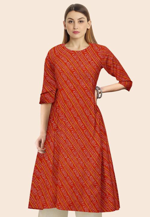 Bandhej Printed Georgette Aline Kurta in Red
