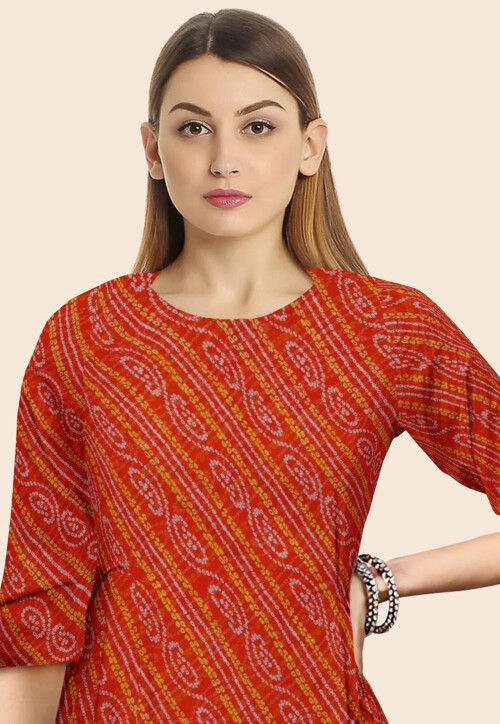 Bandhej Printed Georgette Aline Kurta in Red