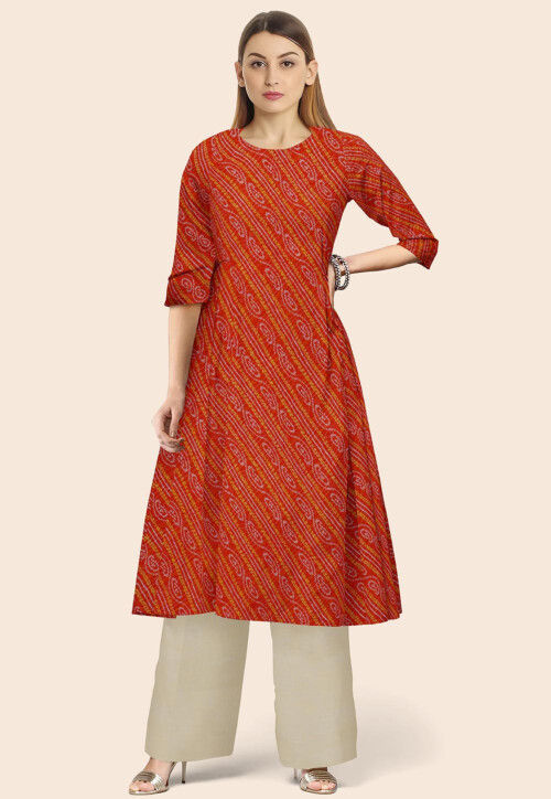 Bandhej Printed Georgette Aline Kurta in Red