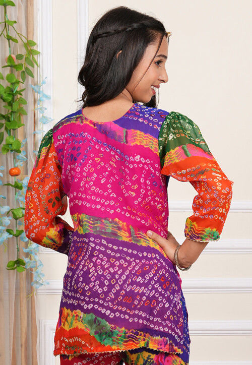 Bandhej Printed Georgette Kurti in Multicolor