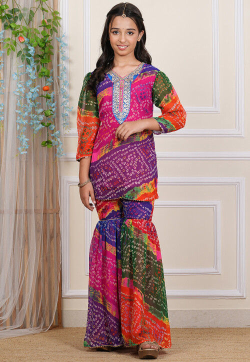 Bandhej Printed Georgette Kurti in Multicolor