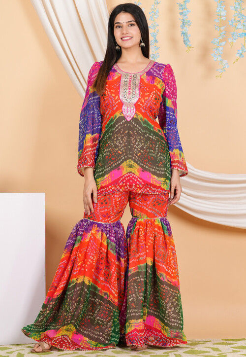 Bandhej Printed Georgette Kurti Set in Multicolor