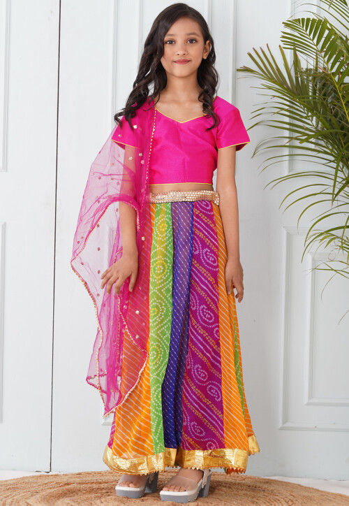 Bandhej Printed Georgette Lehenga in Multicolor