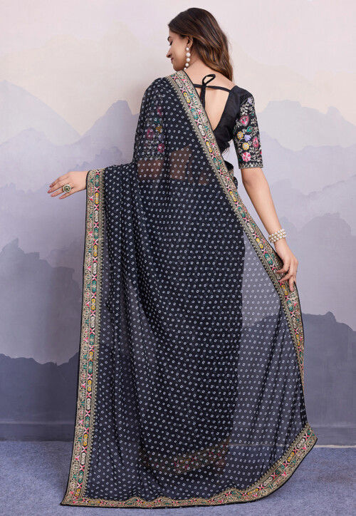 Bandhej Printed Georgette Saree in Black