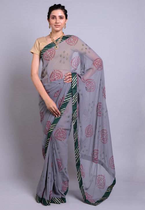 Bandhej Printed Georgette Saree in Grey