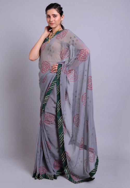 Bandhej Printed Georgette Saree in Grey