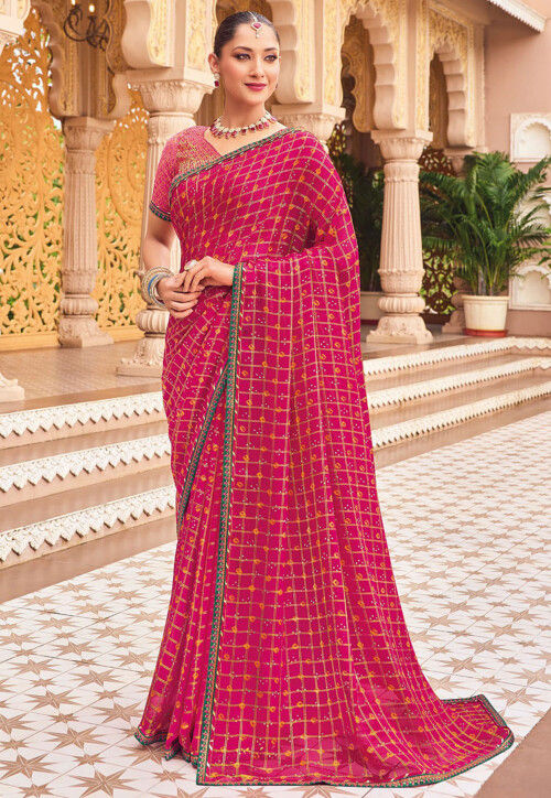 Bandhej Printed Georgette Saree in Pink