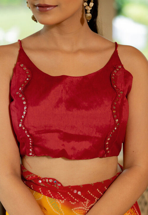 Bandhej Printed Georgette Scalloped Saree in Yellow