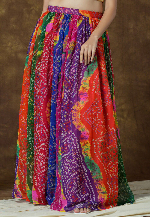 Bandhej Printed Georgette Skirt in Multicolor