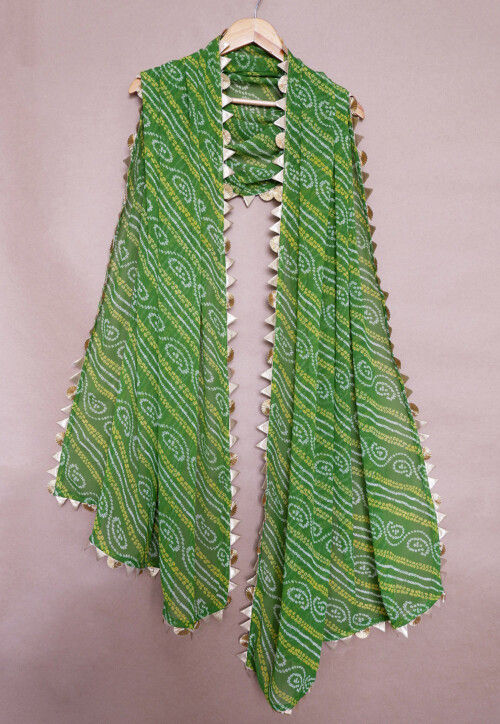 Bandhej Printed Georgette Stole in Green
